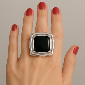 Elle Sterling Silver Onyx Ring 🔥EXCELLENT Condition Size 7